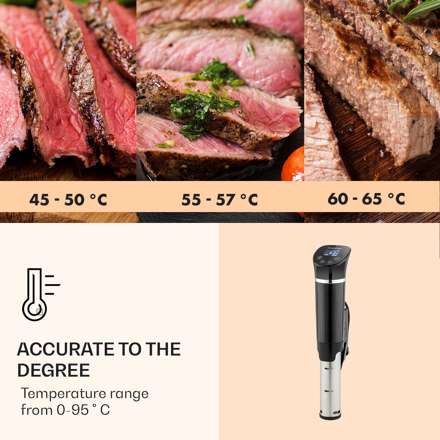 Klarstein Quickstick Flex, Sous Vide varič, 1300 W, 0 - 95 °C, 3D cirkulácia, IPX7, časovač, čierny – Obrázok 3