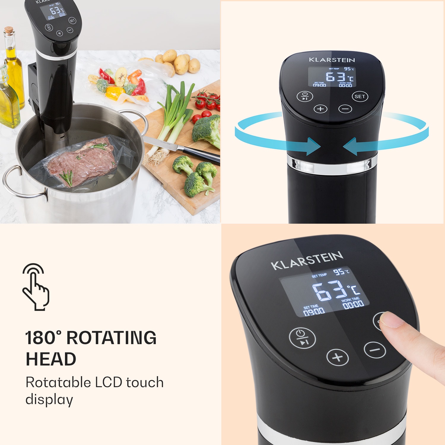 Klarstein Quickstick Flex, Sous Vide varič, 1300 W, 0 - 95 °C, 3D cirkulácia, IPX7, časovač, čierny – Obrázok 4