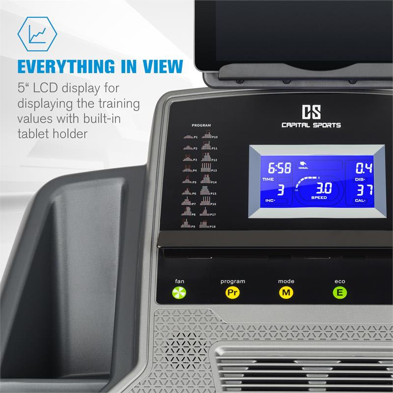 Capital Sports Infinity Track 2.0, bežecký pás, 5 HP, BT, aplikácia Kinomap, LCD – Obrázok 5