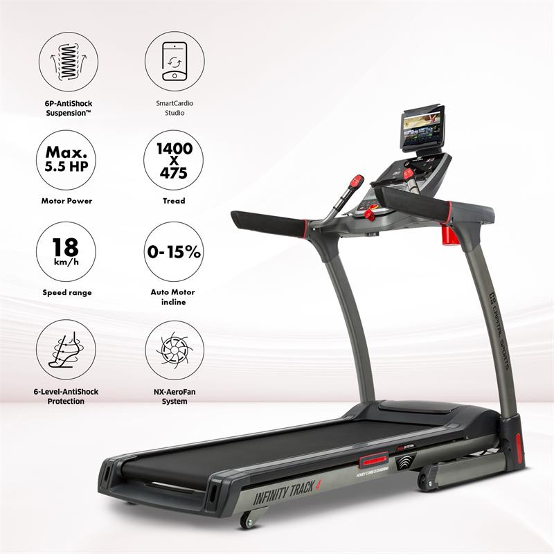 Capital Sports Infinity Track 4.0, bežecký pás, 5,5 HP, BT, aplikácia Kinomap, LED – Obrázok 2
