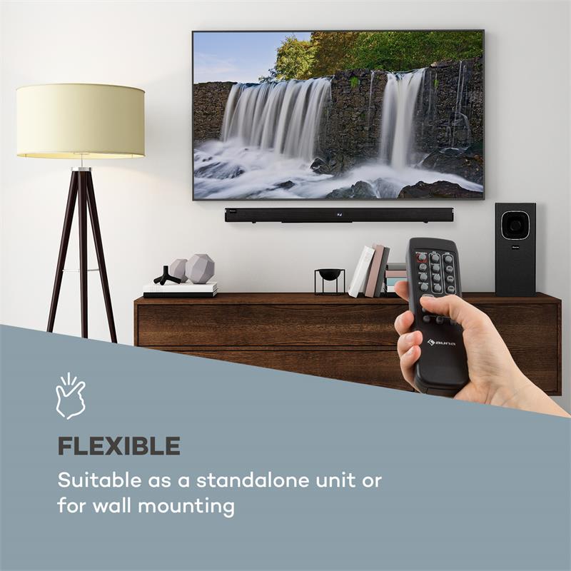 Auna Areal Bar 650, soundbar, 2.1 zvukový systém, 120 W RMS výkon, BT, USB, čierny – Obrázok 4