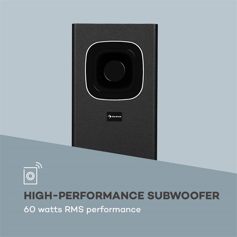 Auna Areal Bar 650, soundbar, 2.1 zvukový systém, 120 W RMS výkon, BT, USB, čierny – Obrázok 5
