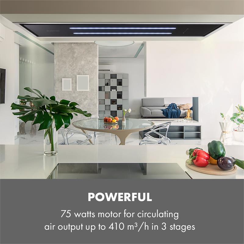 Klarstein High Line, digestor, 77 cm, stropný, 410 m³/h, ďiaľkové ovládanie, čierny – Obrázok 2