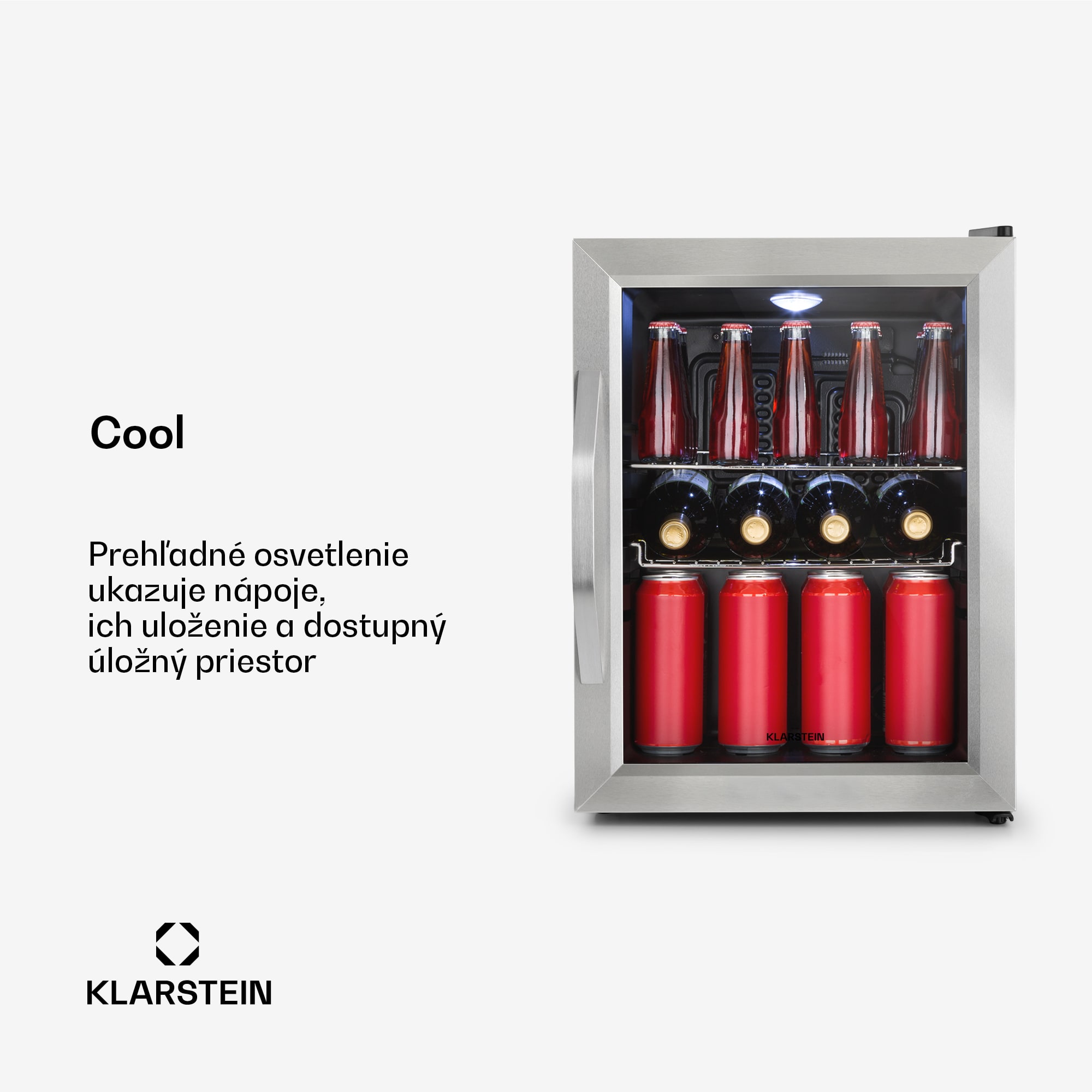 Klarstein Beersafe M, chladnička, energet. trieda C, LED, 2 kovové police, sklenené dvierka, čierna – Obrázok 3