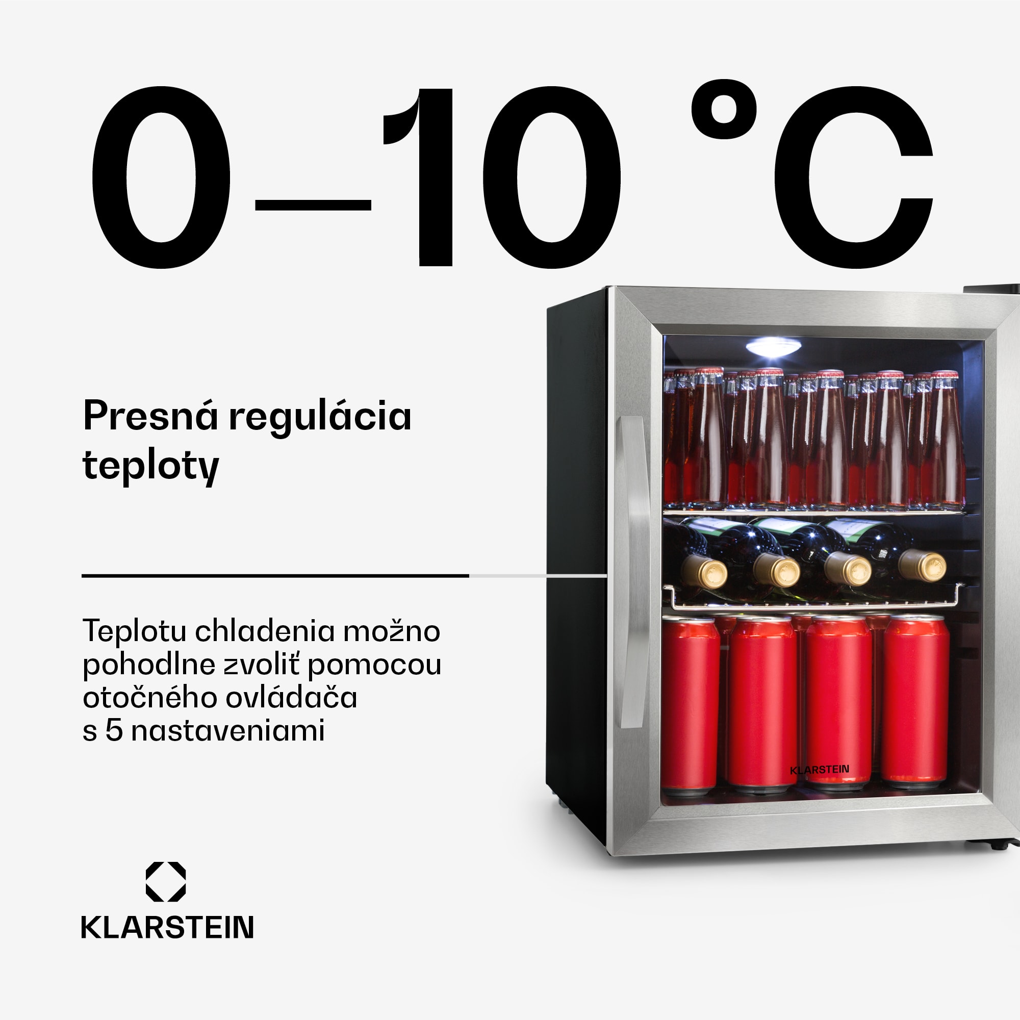 Klarstein Beersafe M, chladnička, energet. trieda C, LED, 2 kovové police, sklenené dvierka, čierna – Obrázok 4