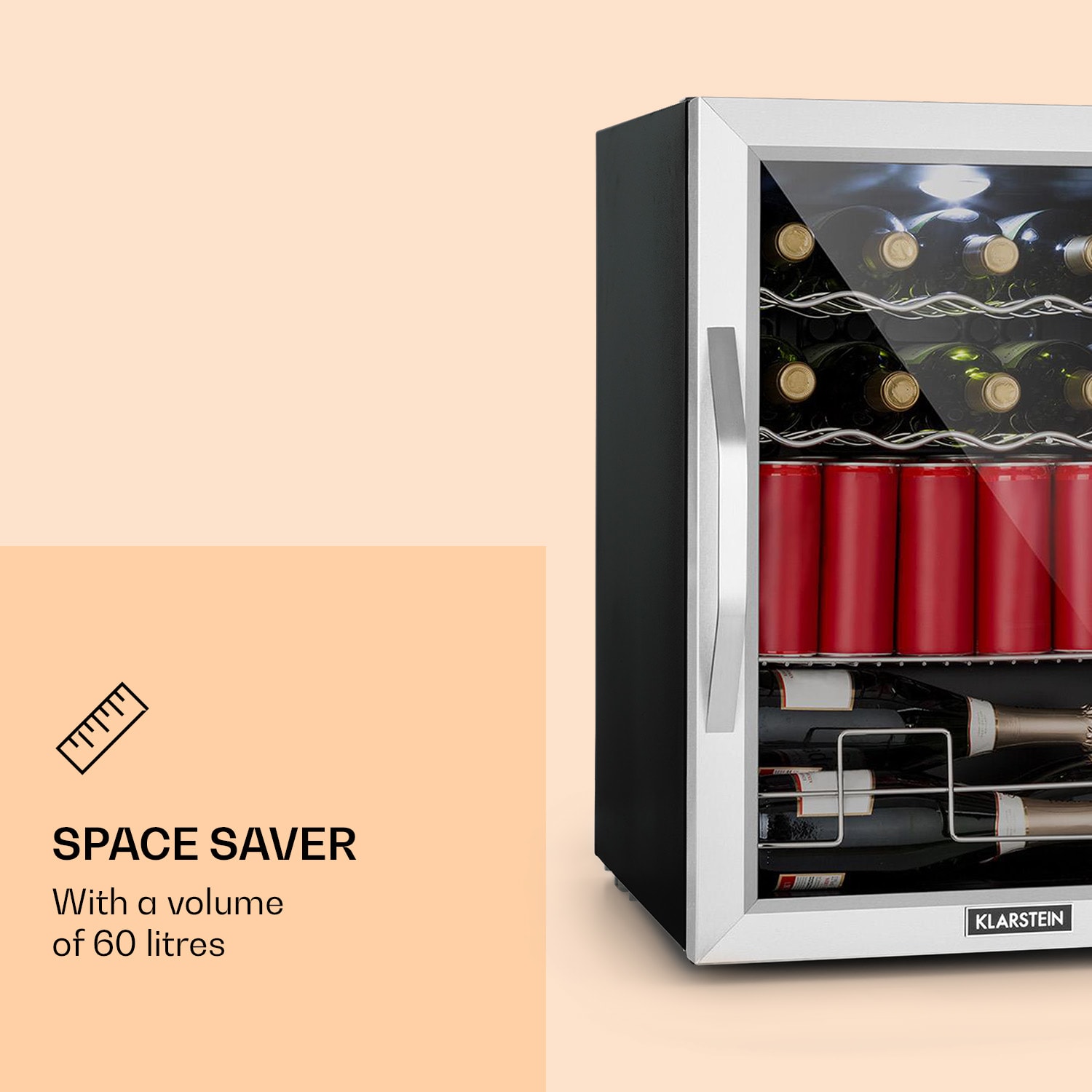 Klarstein Beersafe XL Mix It Edition, chladnička, energet. trieda D, LED, 4 kovové police, sklenené dvere – Obrázok 2