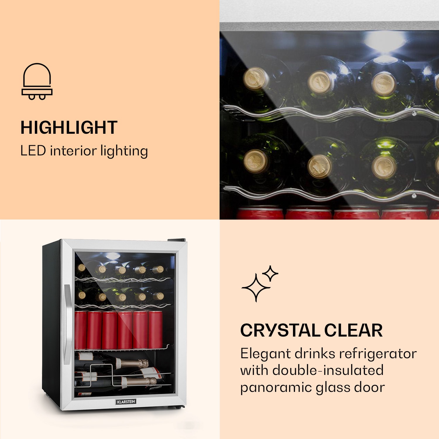 Klarstein Beersafe XL Mix It Edition, chladnička, energet. trieda D, LED, 4 kovové police, sklenené dvere – Obrázok 4