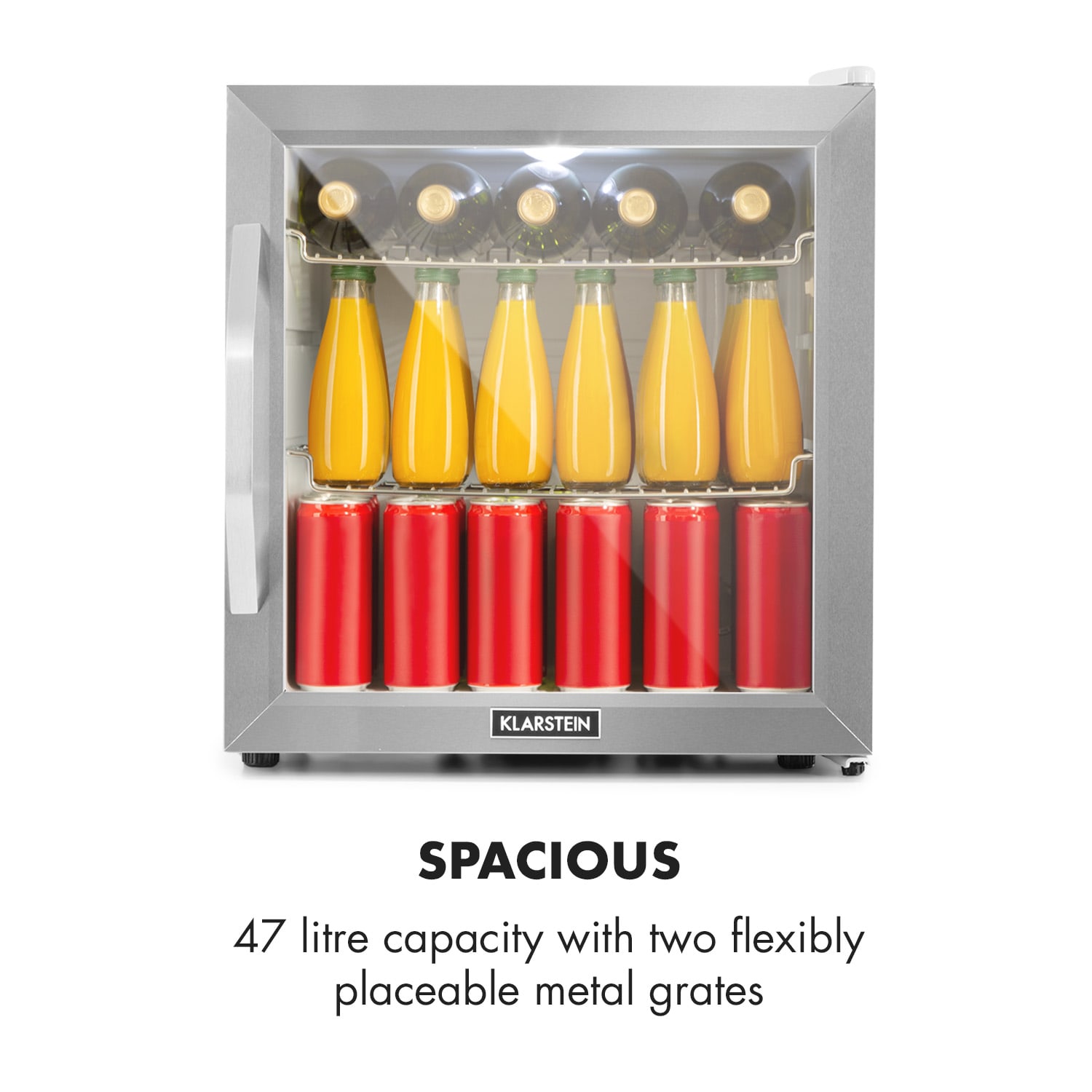 Klarstein Beersafe L Crystal White, chladnička, energet. trieda E, LED, 2 kovové police, sklenené dvere, biela – Obrázok 3