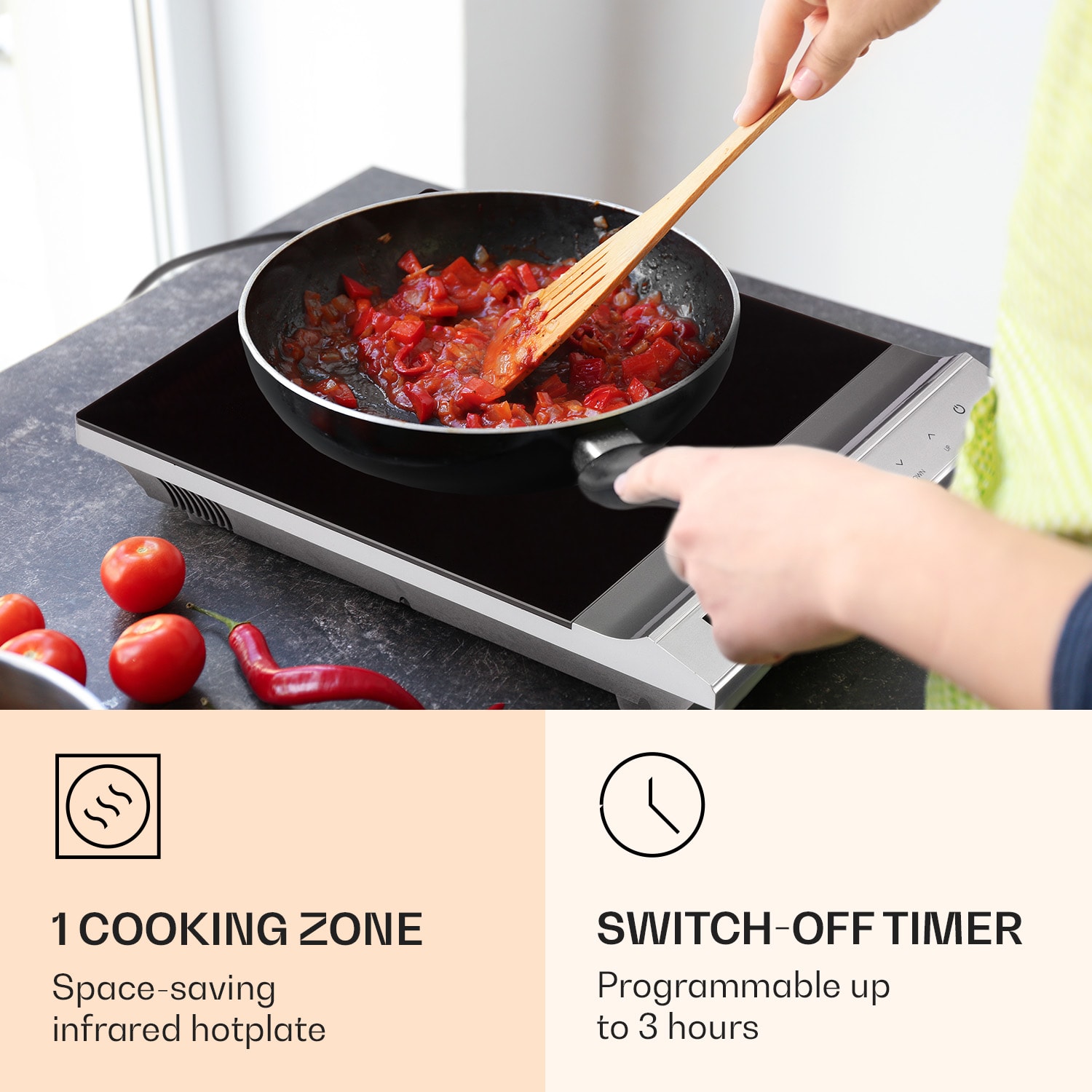 Klarstein MisterCook, infračervený varič, 2000 W, 90 - 650 °C, časovač, strieborná – Obrázok 2