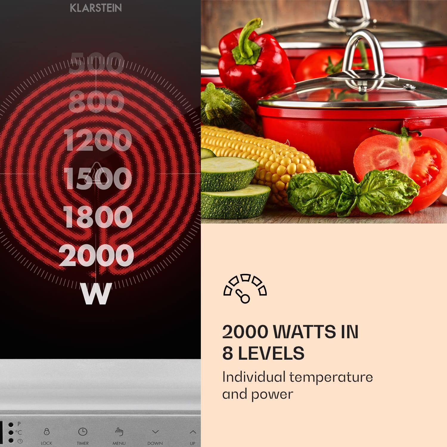 Klarstein MisterCook, infračervený varič, 2000 W, 90 - 650 °C, časovač, strieborná – Obrázok 5