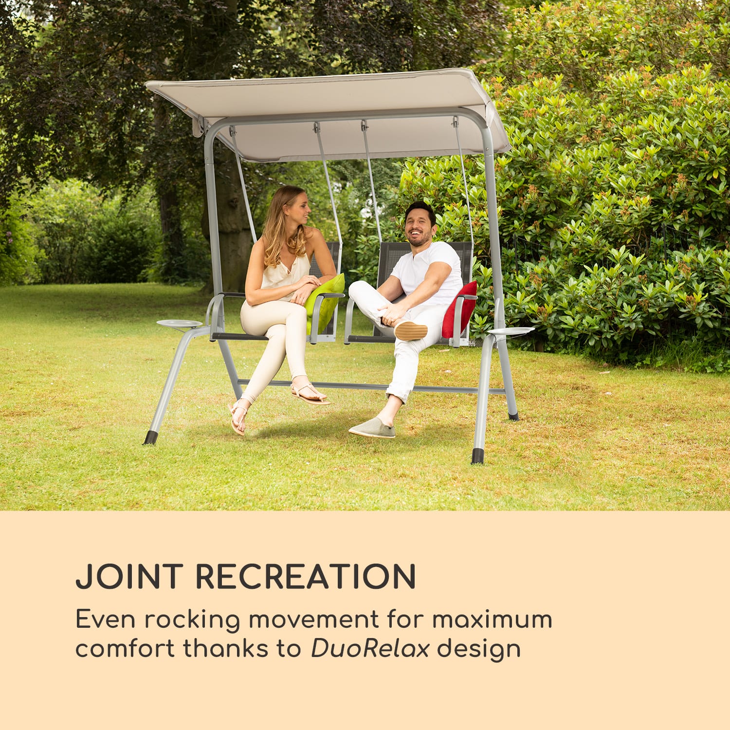 Blumfeldt Bel Air Duo Swing, hollywoodska hojdačka, oceľový rám, antracitová/krémová – Obrázok 2