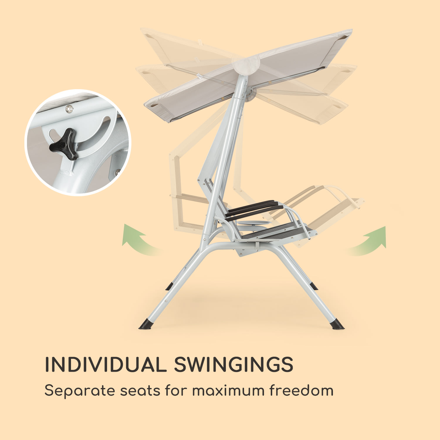 Blumfeldt Bel Air Duo Swing, hollywoodska hojdačka, oceľový rám, antracitová/krémová – Obrázok 3