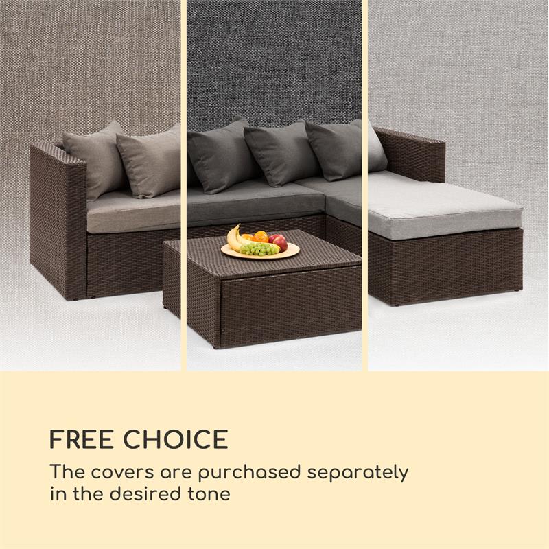 Blumfeldt Theia Lounge Set, záhradná sedacia súprava, rohová súprava, stolček, 5 vanúšov, hnedá – Obrázok 3