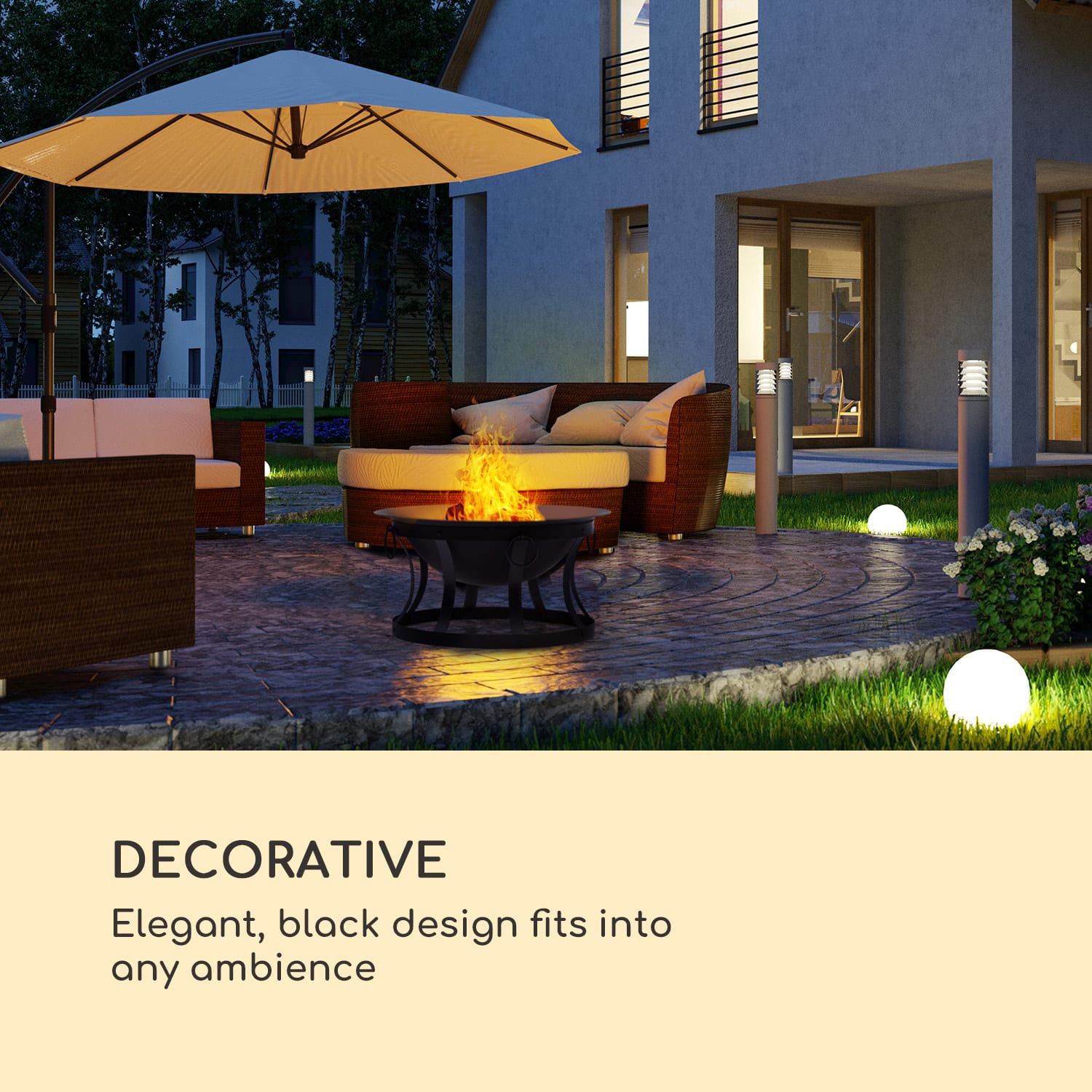 Blumfeldt Pentos, ohnisko a gril 2 v 1, Ø 73 cm, ochrana pred iskrami, gril Ø 60 cm, čierna – Obrázok 2