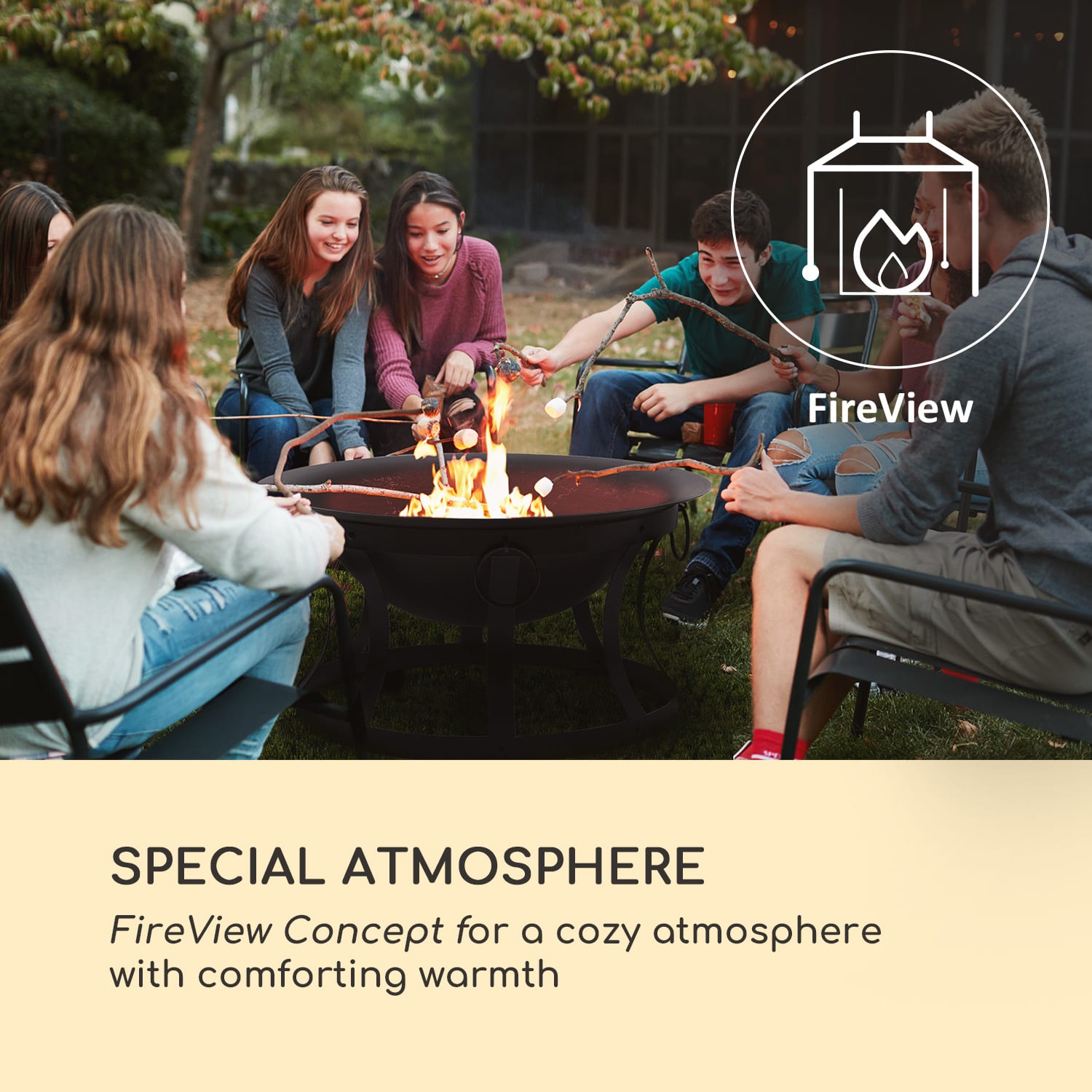 Blumfeldt Pentos, ohnisko a gril 2 v 1, Ø 73 cm, ochrana pred iskrami, gril Ø 60 cm, čierna – Obrázok 3