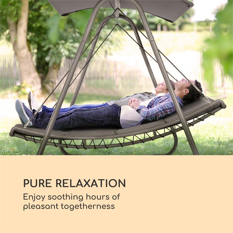 Blumfeldt Garden Grove, záhradné ležadlo, swing bed, oceľový rám, slnečná strecha, polyester, antracit – Obrázok 2