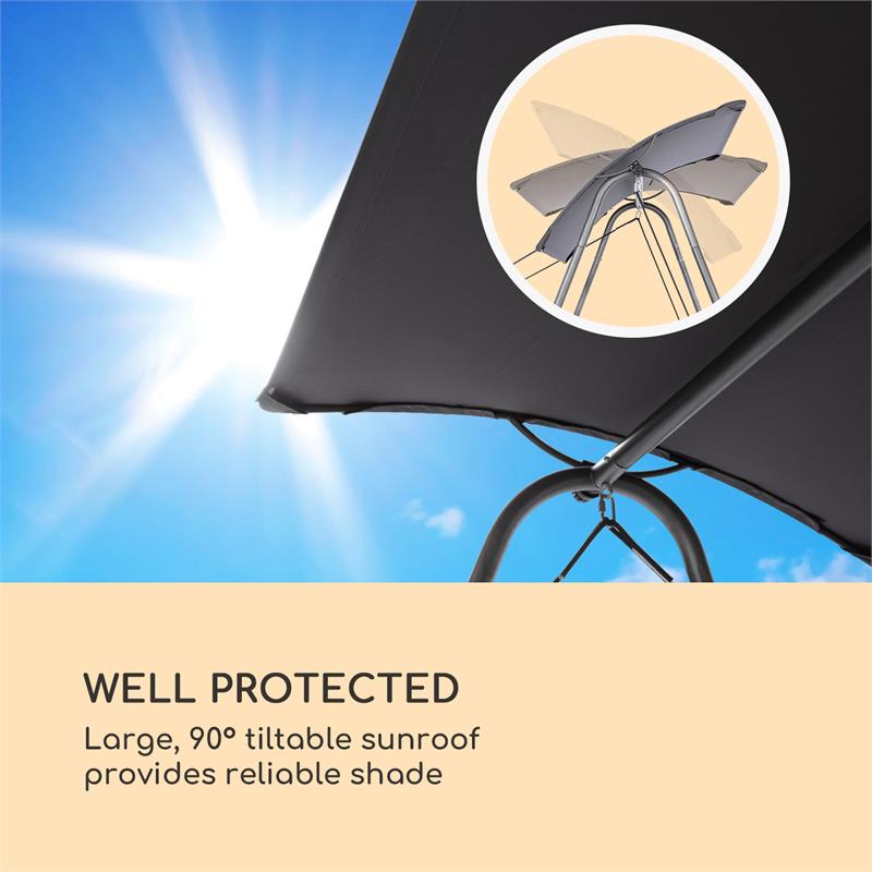 Blumfeldt Garden Grove, záhradné ležadlo, swing bed, oceľový rám, slnečná strecha, polyester, antracit – Obrázok 5