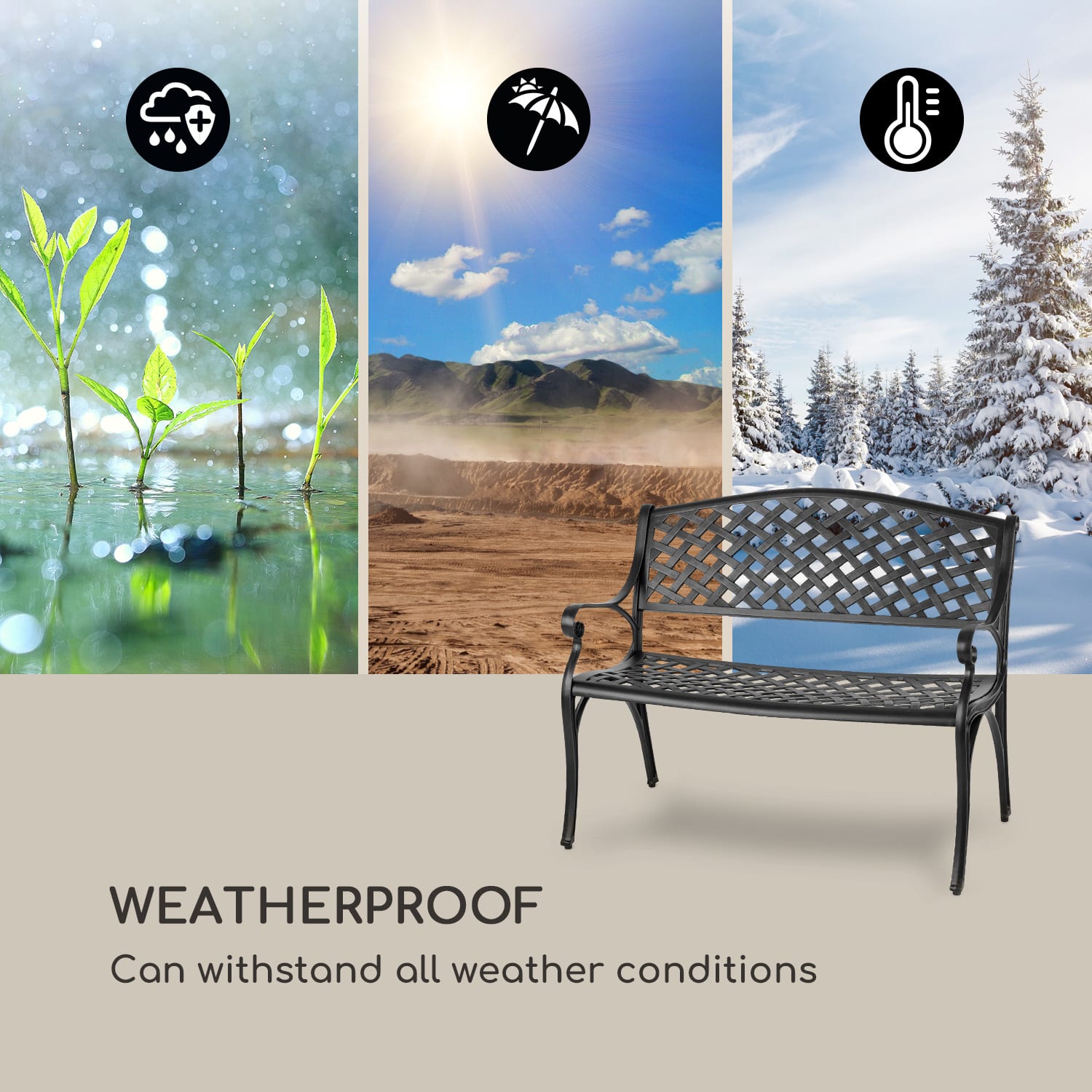 Blumfeldt Pozzilli BL, záhradná lavička, liaty hliník,odolná voči počasiu, čierna – Obrázok 4