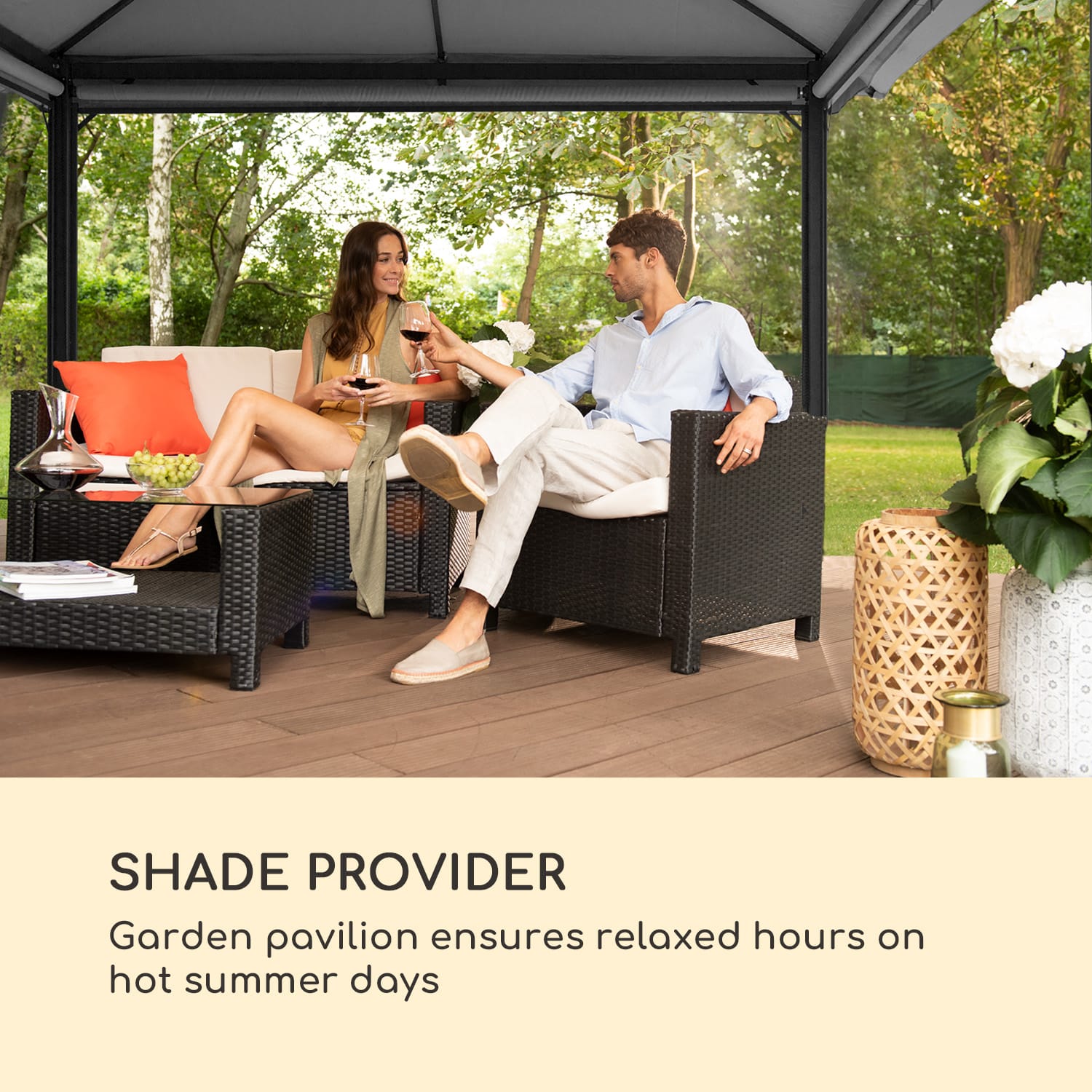 Blumfeldt Grandezza Cortina, záhradný altánok, 3 x 4 m, 4 bočné diely, tmavosivý – Obrázok 2