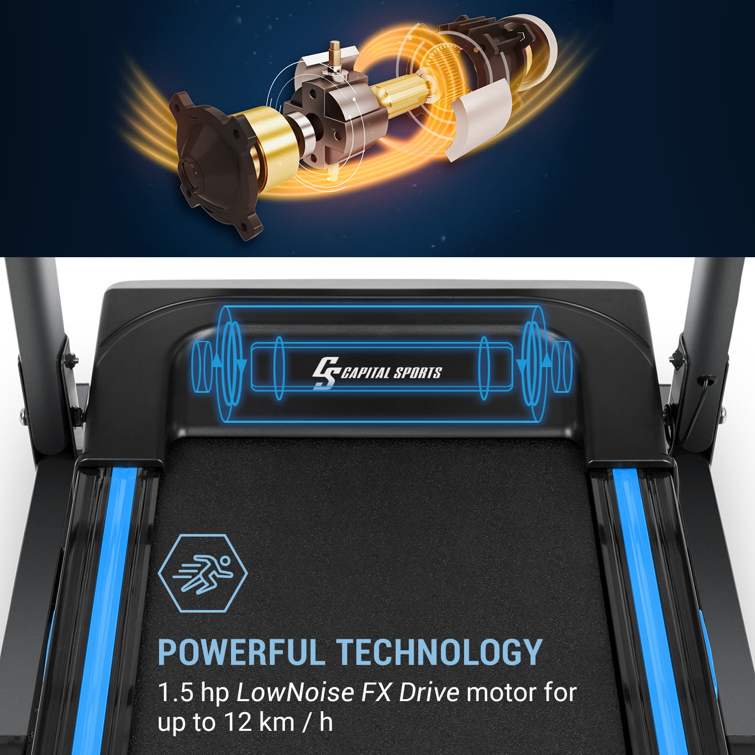 Capital Sports Pacemaker F120 Pro, bežecký pás, 4P-AntiShock Suspension, masážna stanica – Obrázok 5