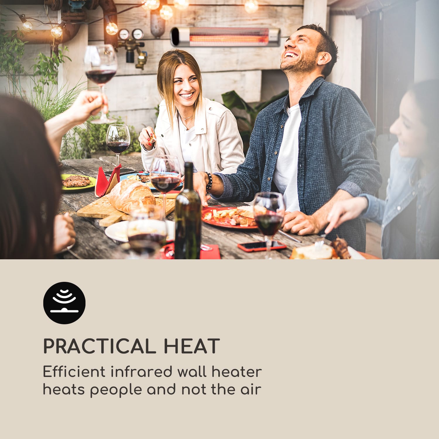 Blumfeldt Dark Wave, Infračervený ohrievač, 2000 W, pozlátená uhlíková trubica, IP65, hliník – Obrázok 2