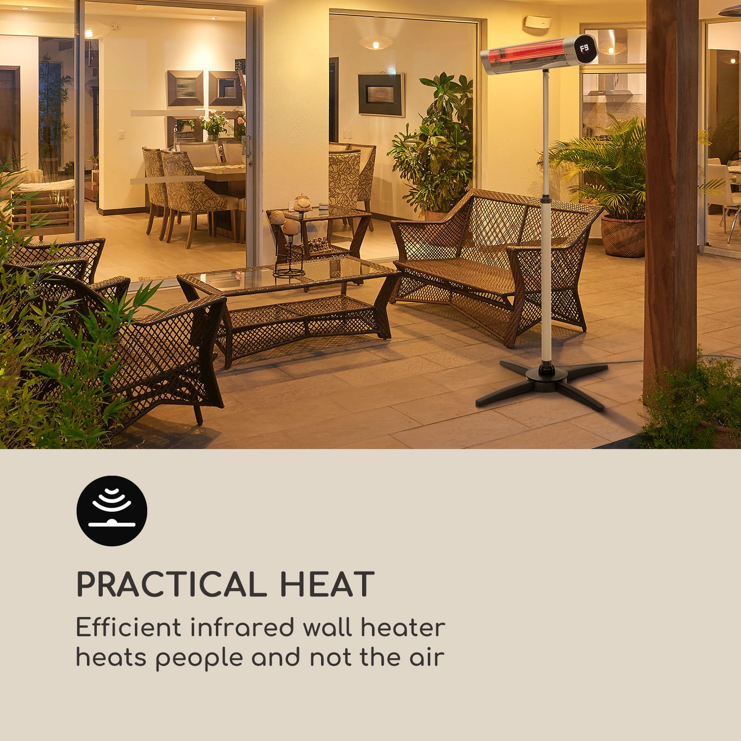 Blumfeldt Dark Wave, infračervený ohrievač, 2000 W, pozlátená uhlíková trubica, IP65, hliník – Obrázok 2