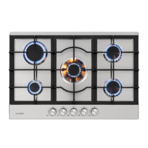Klarstein Ignito 5 Zonen, plynová varná doska, 5 Sabaf horákov, nehrdzavejúca oceľ, strieborná