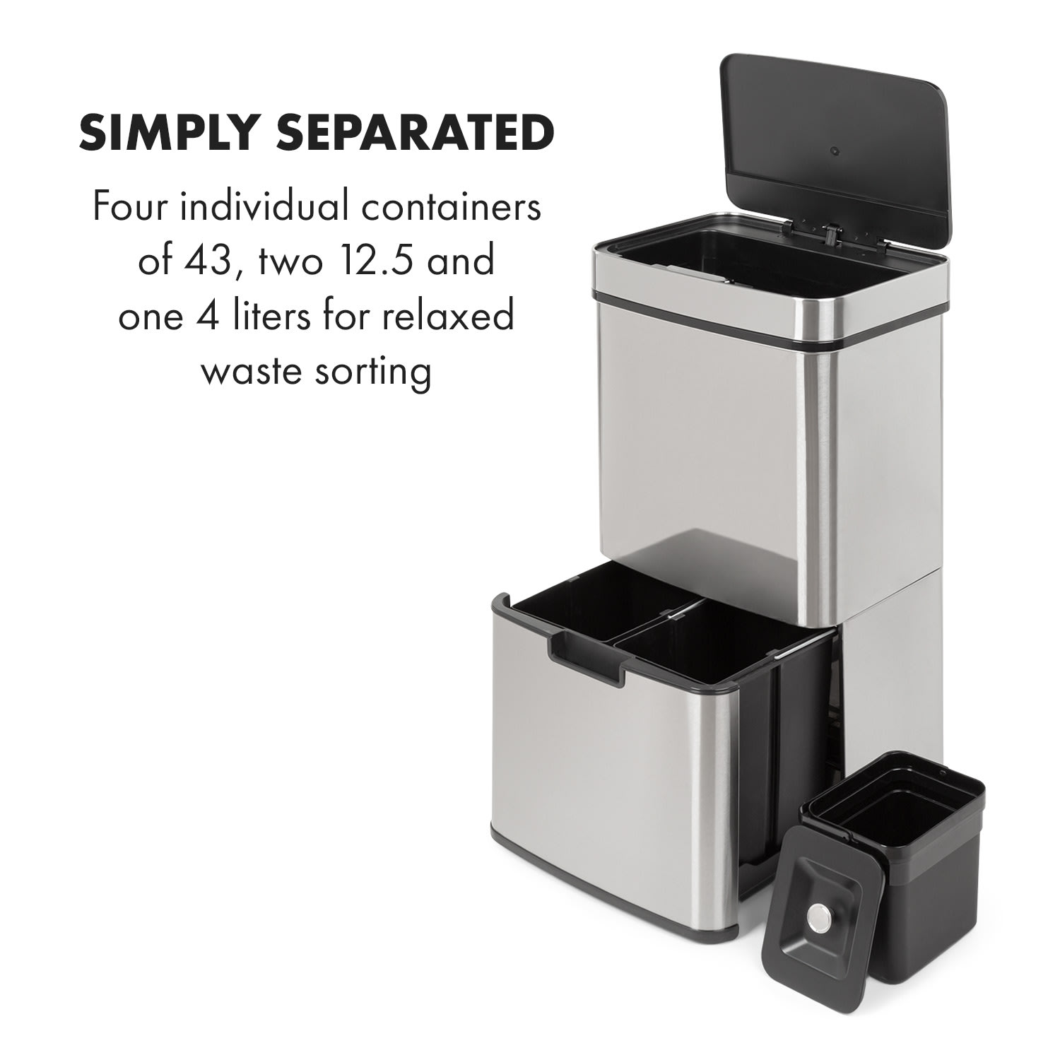 Klarstein Touchless, odpadkový kôš, senzor, 72 l, 4 nádoby, ABS/PP/ušľachtilá oceľ – Obrázok 3