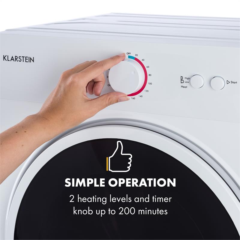 Klarstein Jet Set, sušička bielizne, sušička, 1020 W, energetická trieda G, 3 kg, 50 cm, biela – Obrázok 3