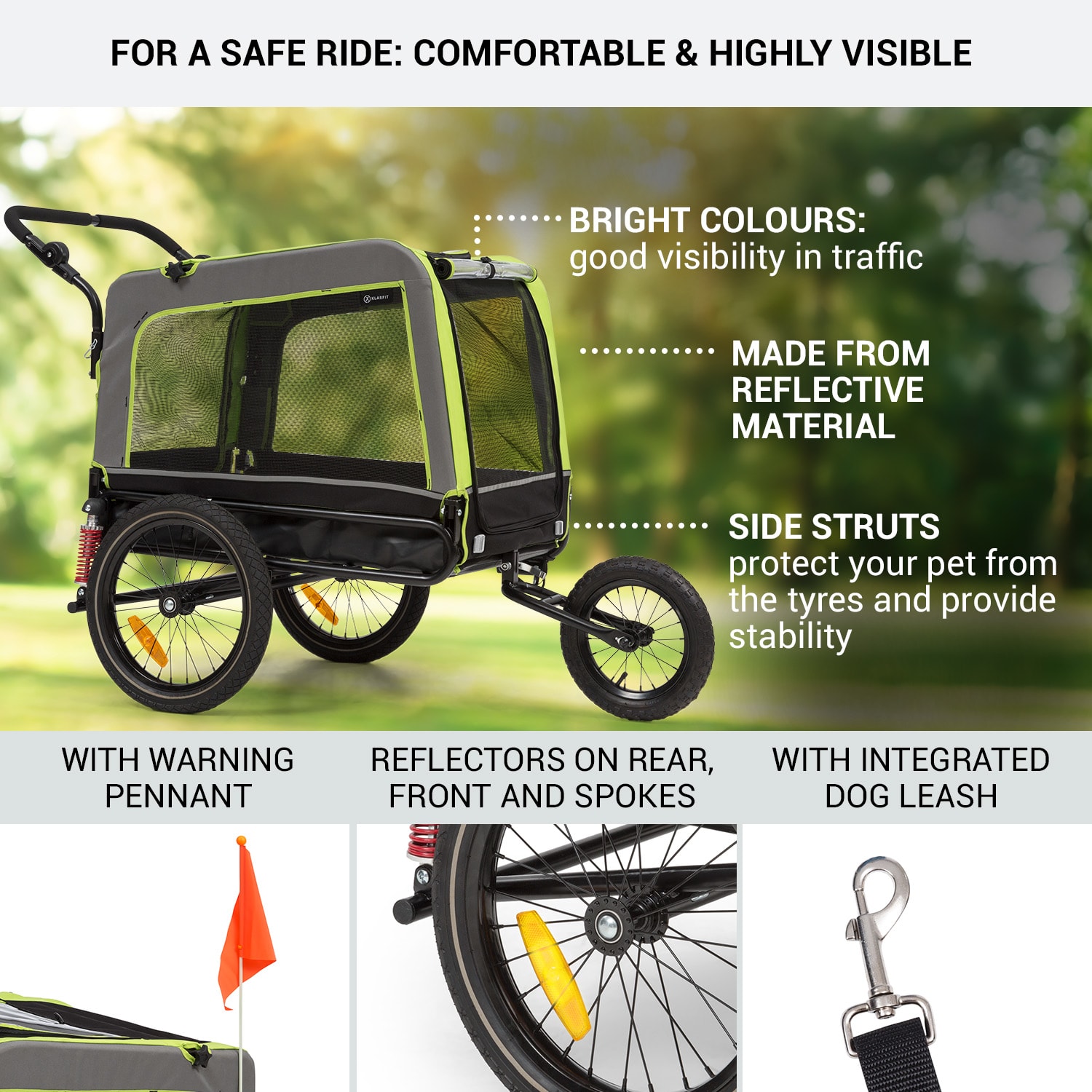 KLARFIT Husky Vario, 2-v-1, príves pre psa, bugina pre psov, cca 240L, 600D, Oxfort, zelený – Obrázok 4