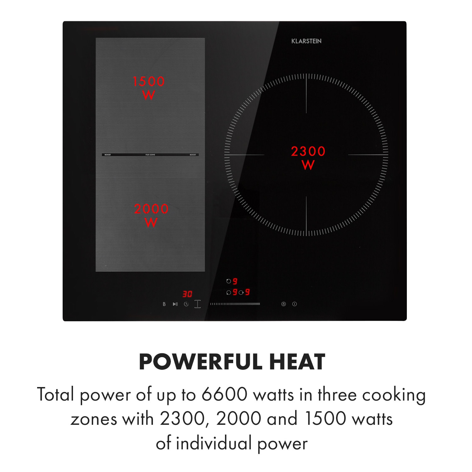 Klarstein Delicatessa 3 Flex, indukčná varná doska, 6600 W, 3 zóny, sklokeramika, čierna – Obrázok 5