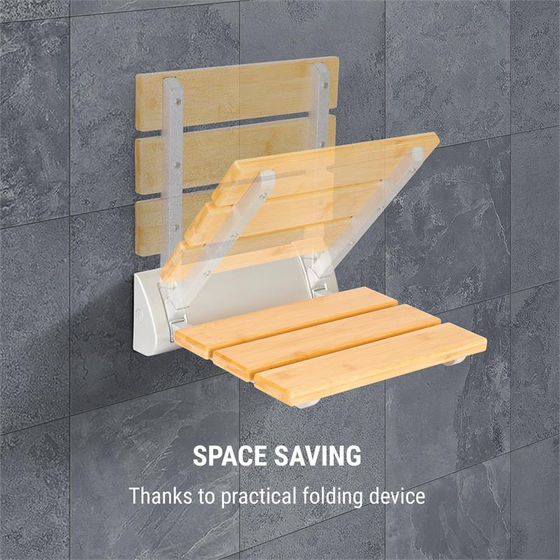 OneConcept Arielle, sedadlo do sprchy, bambus, hliník, sklápacie, 160 kg max., drevo – Obrázok 4