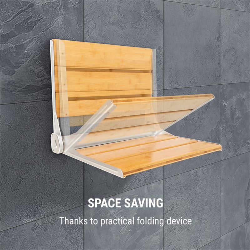 OneConcept Arielle Deluxe, sedadlo do sprchy, bambus, hliník, sklápacie, 160 kg max., drevo – Obrázok 4