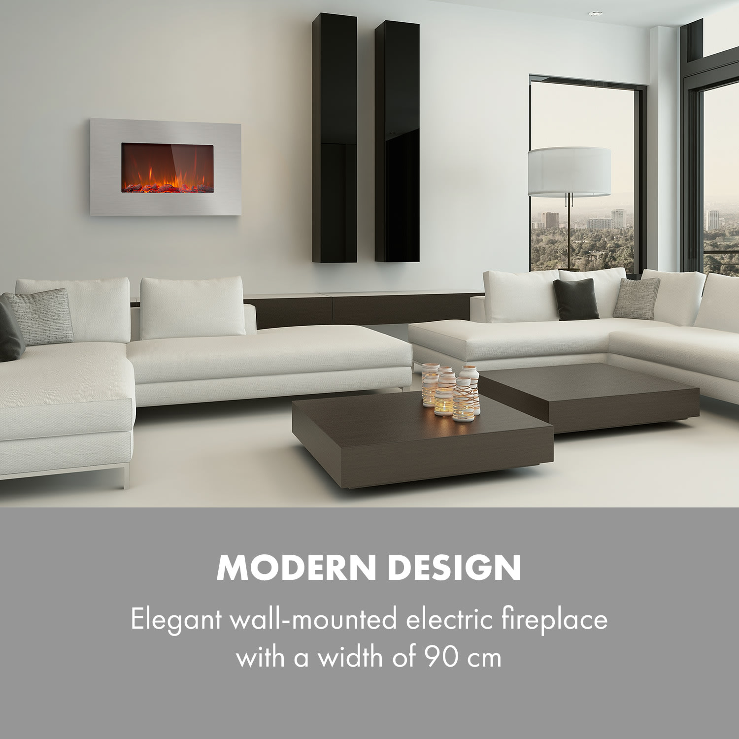 Klarstein Lausanne Luxe, elektrický krb, 2000 W, 2 úrovne ohrevu, 90 cm, nehrdzavejúca oceľ – Obrázok 2