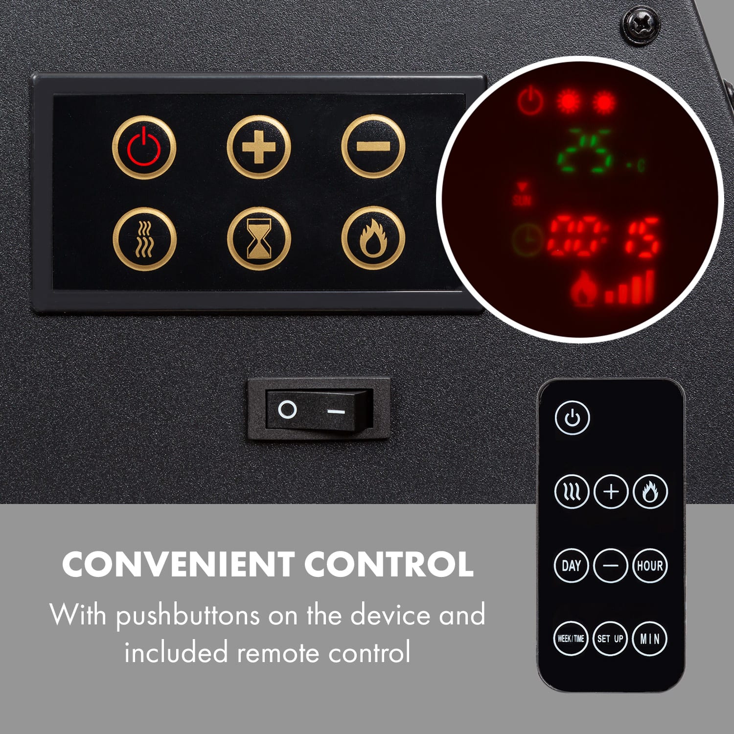 Klarstein Lausanne Luxe, elektrický krb, 2000 W, 2 úrovne ohrevu, 90 cm, nehrdzavejúca oceľ – Obrázok 4