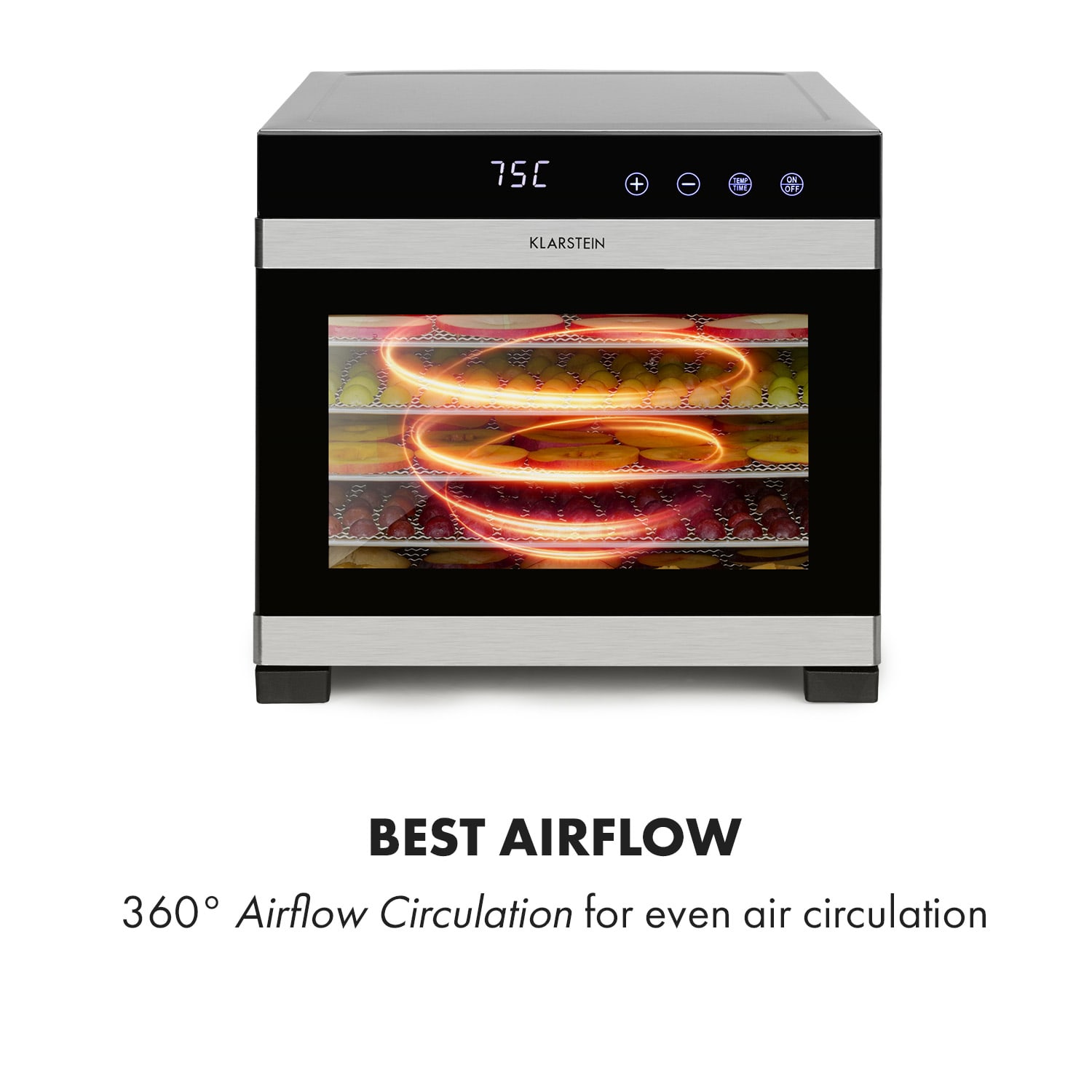 Klarstein Flavour Dry, sušička potravín, 35-75 °C, LCD dotykový displej, časovač, čierna – Obrázok 4