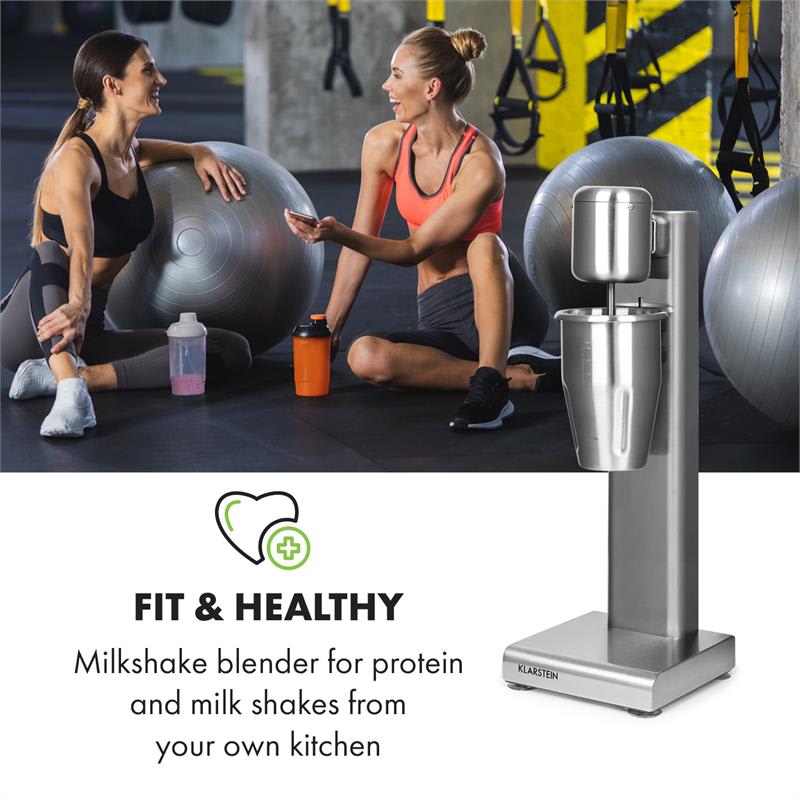Klarstein Kraftpaket, mixér na mliečne kokteily, proteínové kokteily, 80 W, nehrdzavejúca oceľ, strieborný – Obrázok 2