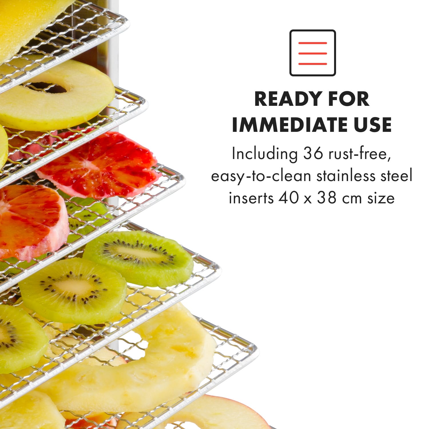 Klarstein Master Jerky 550, sušička potravín, 2400 W, 40 – 90 °C, 24 hod. časovač, nehrdzavejúca oceľ, strieborný – Obrázok 4