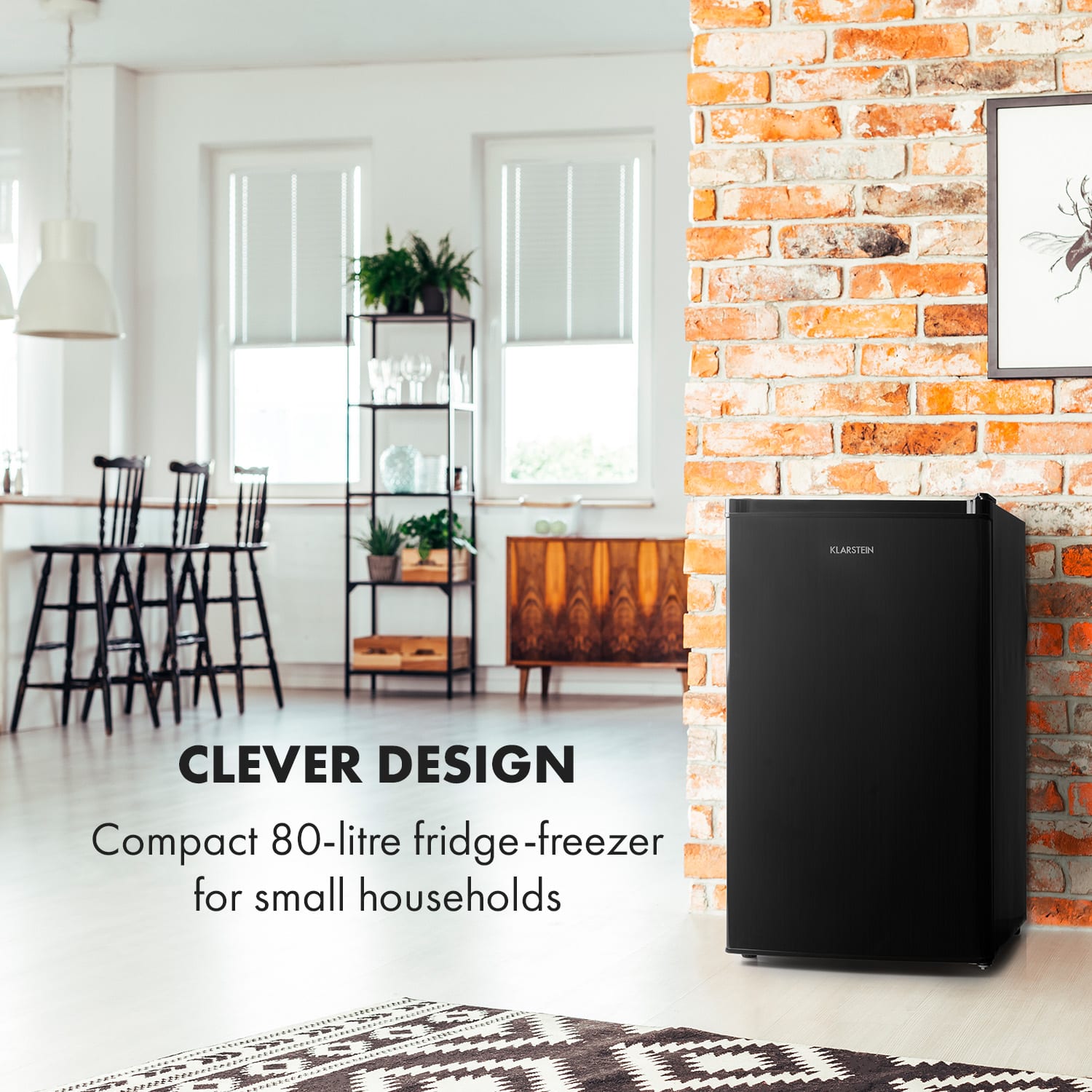 Klarstein Cool Cousin, chladnička s mrazničkou, 70/11 l, 40 dB, energet. trieda E, čierna – Obrázok 2