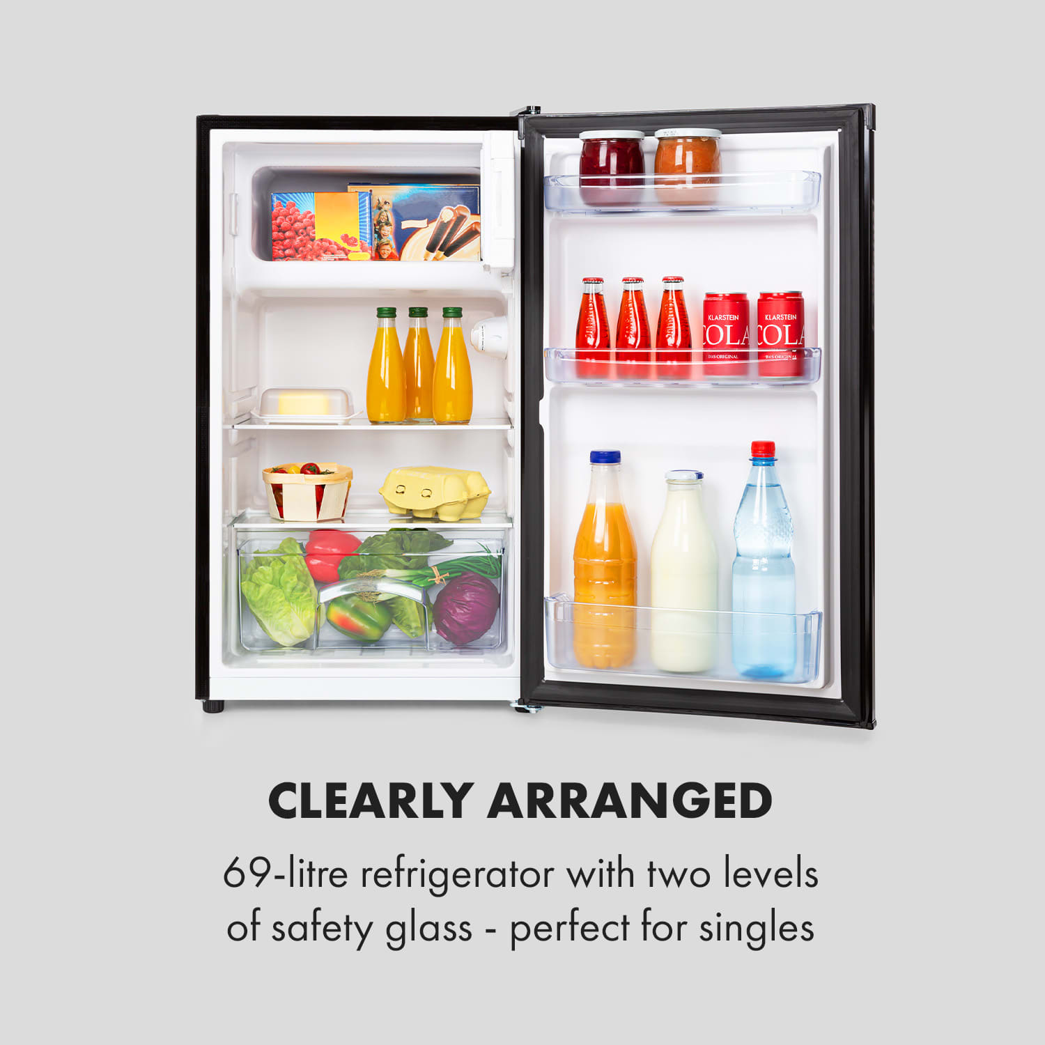 Klarstein Cool Cousin, chladnička s mrazničkou, 70/11 l, 40 dB, energet. trieda E, čierna – Obrázok 3
