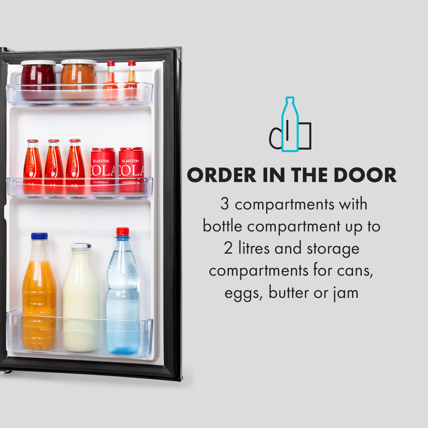 Klarstein Cool Cousin, chladnička s mrazničkou, 70/11 l, 40 dB, energet. trieda E, čierna – Obrázok 5
