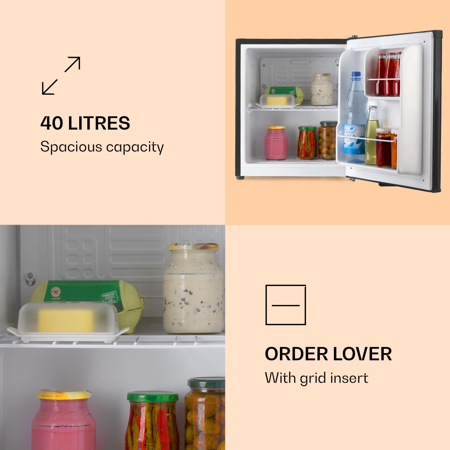 Klarstein Scooby, mini chladnička, 40 l, energet. trieda E, 39 dB, čierna – Obrázok 3