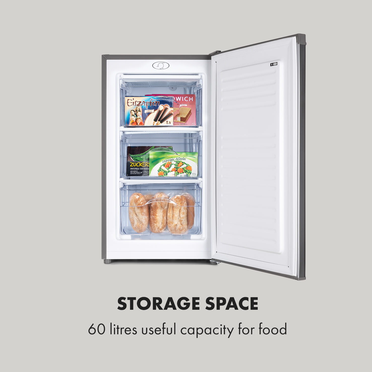 Klarstein Garfield Eco L, mraznička, 64 l, 3 zásuvky, sivá – Obrázok 3