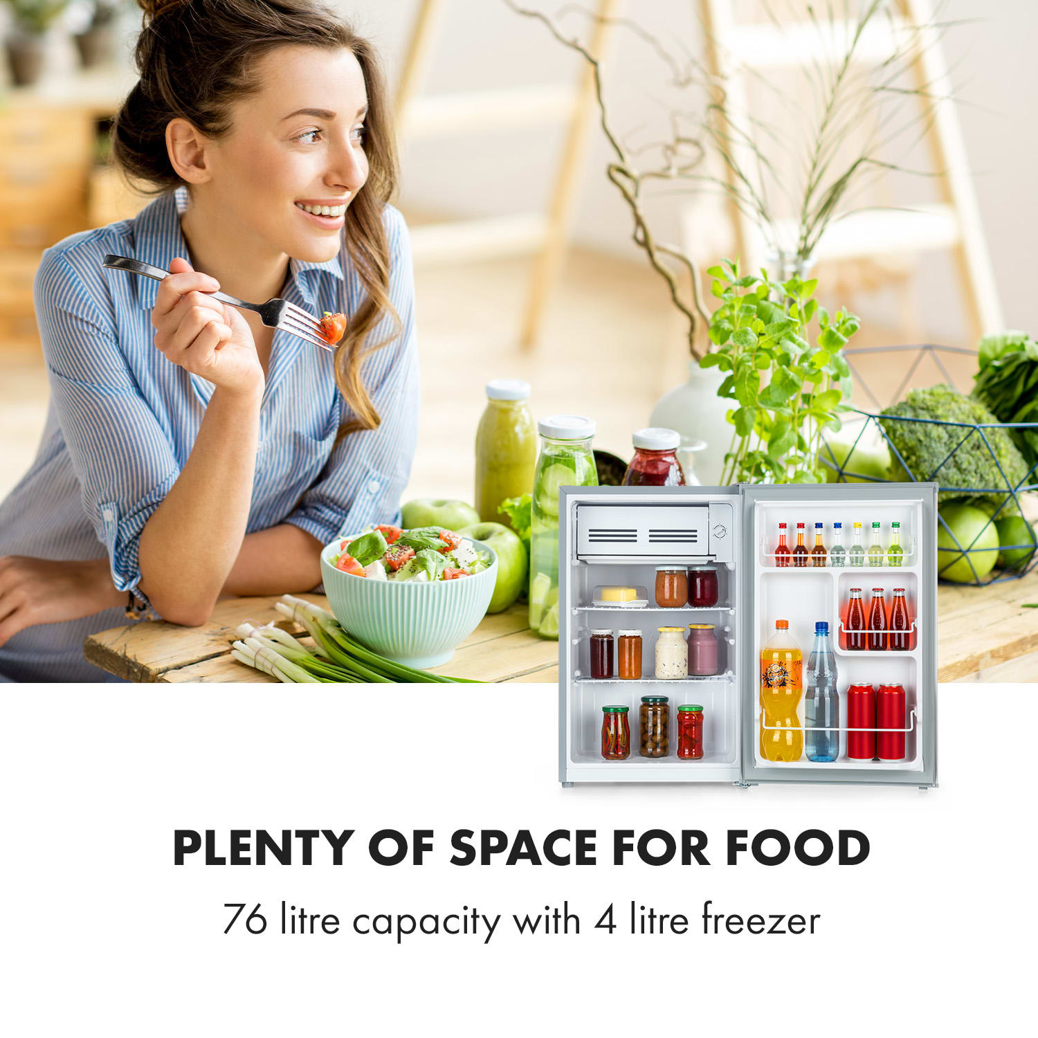 Klarstein Delaware, chladnička, 75 l, mraziaci priečinok 4 l, energet. trieda E, kompresné chladenie – Obrázok 4