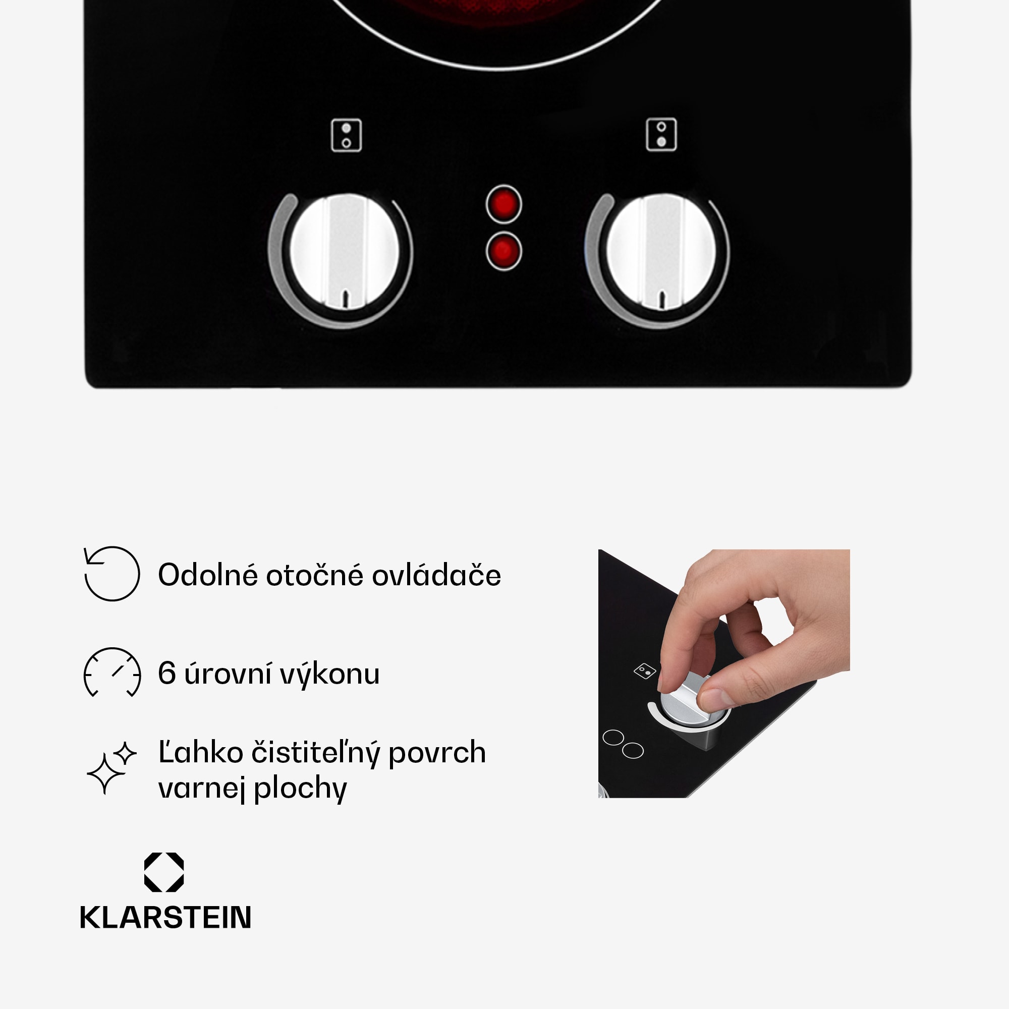 Klarstein EasyCook Domino, sklokeramická varná doska, 3000 W, otočný regulátor, čierna – Obrázok 4