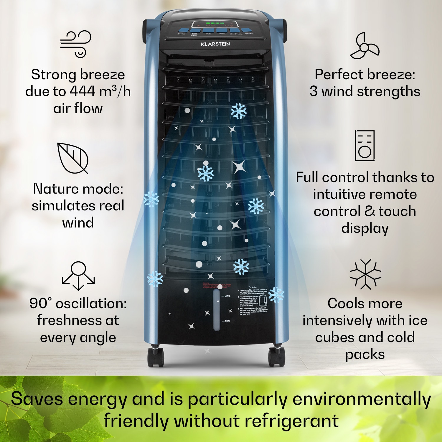 Klarstein Maxfresh, 3 v 1 ochladzovač vzduchu, ventilátor, 65 W, 6 l, diaľkový ovládač, 2 x chladiaci box – Obrázok 3