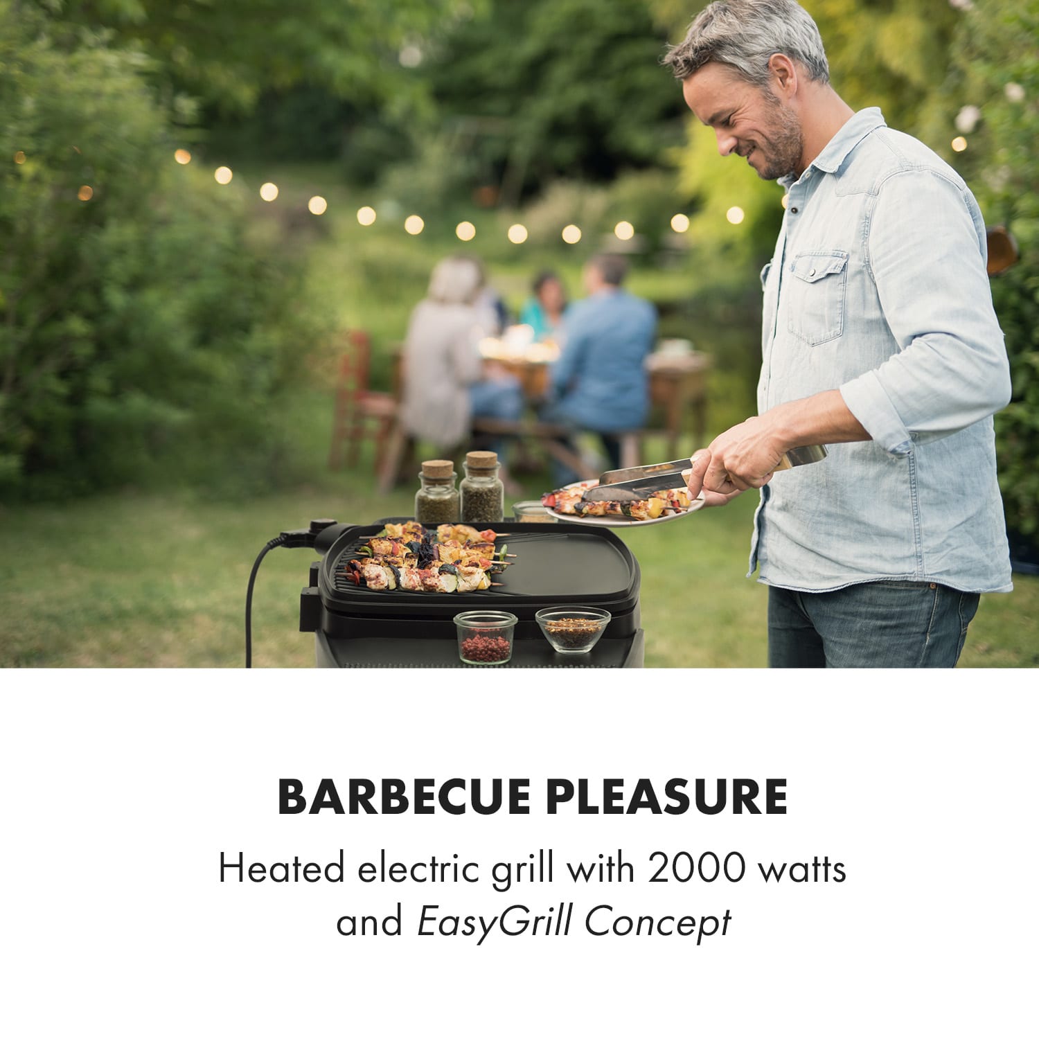 Klarstein Gatsby, elektrický gril, 2000 W, nepriľnavá grilovacia plocha, bočné stolíky, čierny – Obrázok 2