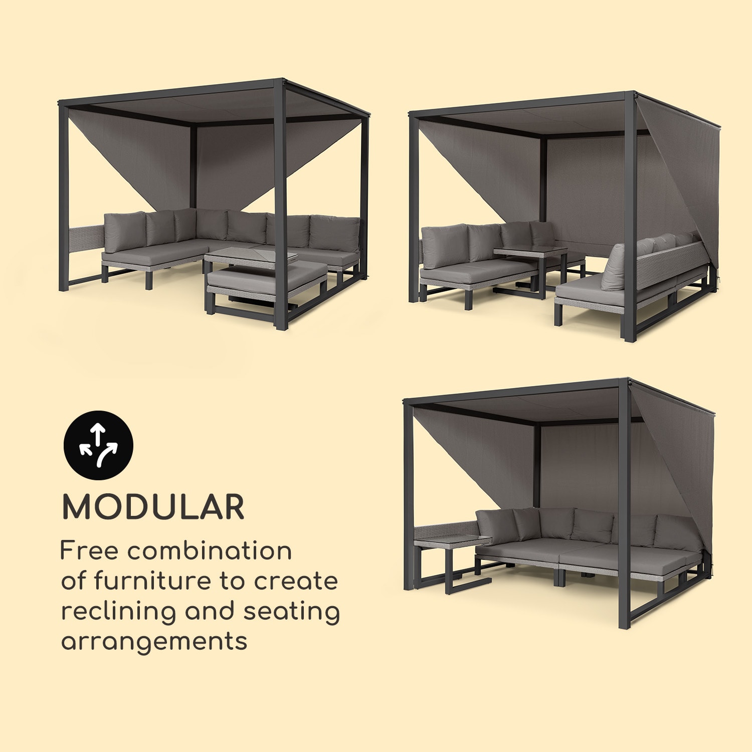 Blumfeldt Havana & Lounge-Set, pergola & lounge-set, 270 x 230 x 270 cm, 4 dvojsedadlá, sivá – Obrázok 3