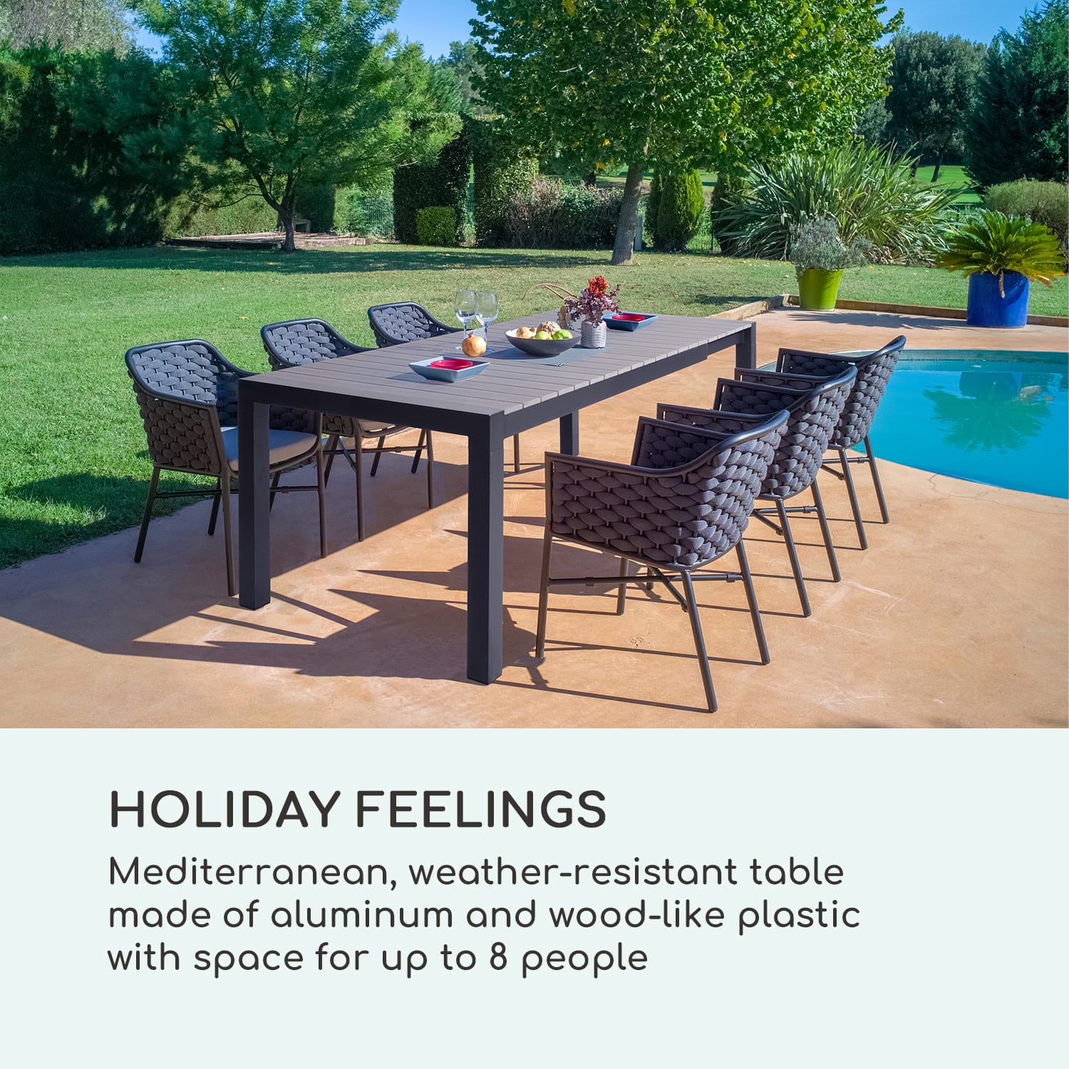 Blumfeldt Menorca Expand, záhradný stôl, 163 x 95 cm, antracitový – Obrázok 2