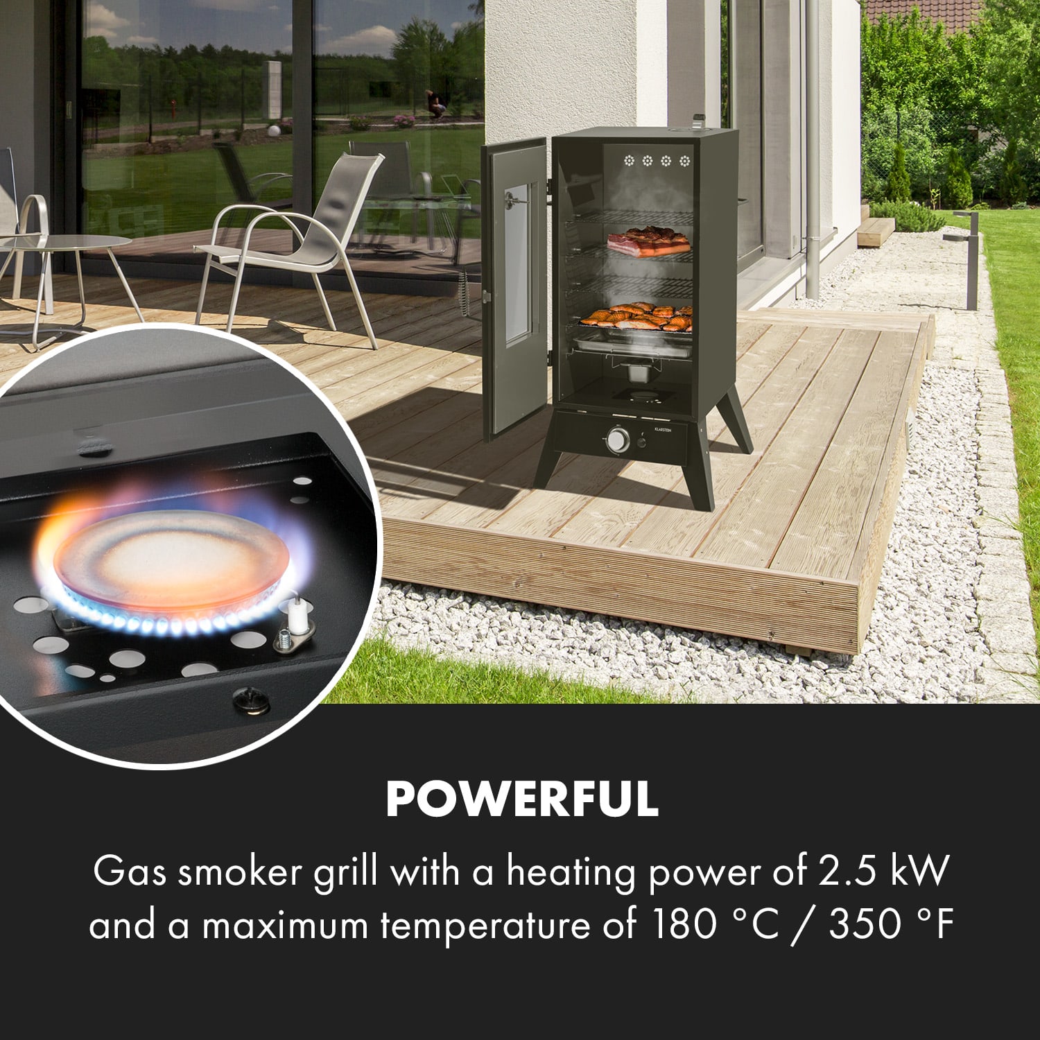Klarstein Pasadena, plynový gril s udiarňou, 2,5 kW, 180°C – Obrázok 2